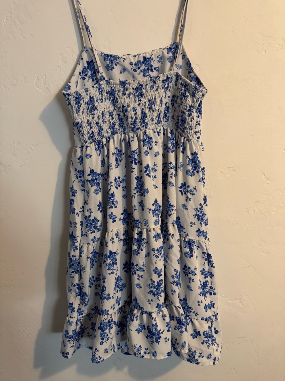White Sundress with Blue Floral Print - Picture 2 of 4